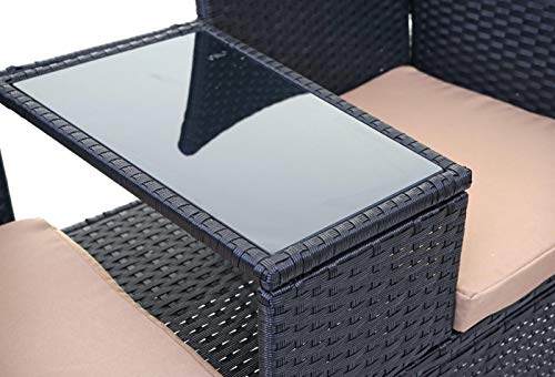Mendler Poly-Rattan Sitzbank mit Tisch HWC-E24, Gartenbank Sitzgruppe Gartensofa, 132cm - schwarz, Kissen Creme – Bild 8