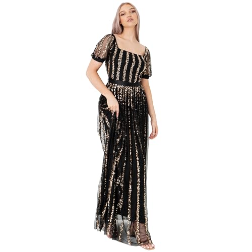 Maya Deluxe Womens Ladies Maxi Occasion Dress Sequin Square Neckline Black Size 6