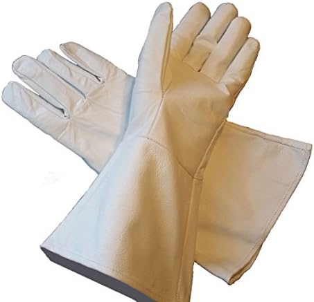 Leather Gauntlet Gloves White 3X-Large (Triple Extra Large) Long Arm Cuff