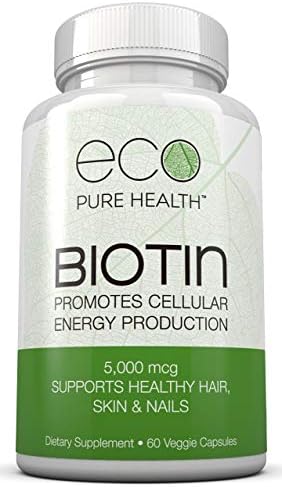Eco Pure Health Biotin Dietary Supplement — Essential for Clear and Healthy Skin, Supports Healthy Hair and Nail Growth, Promotes a Strong Metabolism for Weight Loss, Easy to Swallow Veggie Capsules
