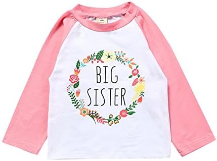 Toddler Girls Big Sister T Shirt Matching Little Sister Baby Bodysuits White (3T, Pink Big Long)
