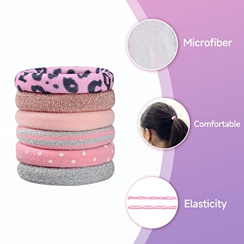 Hair Ties for Girls, 48 Pcs Soft Thick Seamless Nylon Elastic Hair Ties No Damage Pony Tails Holders for Thin Fine Hair Cute Fabric Hair Ties for Women - 48 Colors with Prints (In the Mood for Love)