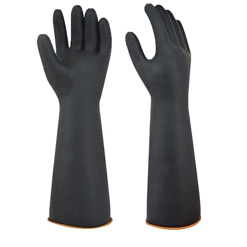 Upgraded Latex Gloves Chemical Resistant Glove Rubber PPE Industrial Safety Work Long Gauntlets Gloves, Black Heavy Duty Gloves, Resist Strong Acid, Alkali and Oil Use for Household & Industry 14"