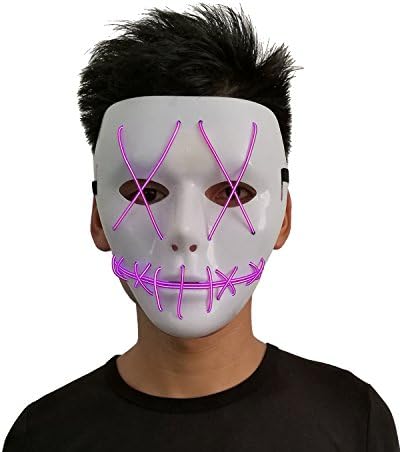 Scared EL Wire Light Up Mask Halloween Rave Led Mask for Festival Party(Purple)
