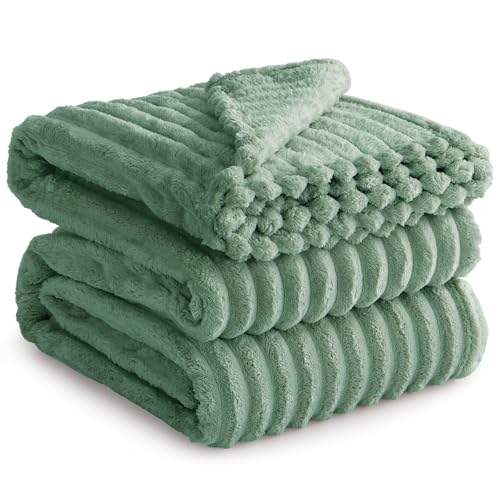 RUIKASI Kuscheldecke Flauschig Decke Grün - 230x270cm Riesig Fleecedecke Sofadecke Couchdecke für Wohnzimmer Deko Blanket, Weiche Wolldecke Warme Kord
