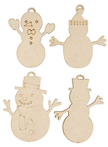 Unfinished Wooden Christmas Ornaments - 24-Pack Paintable Blank Xmas Tree Hanging Wood Slices for Kids DIY Art Crafts, Festive Decoration, 4 Assorted Snowman Designs, 3.2 x 4.1 to 3.9 x 4.7 Inches