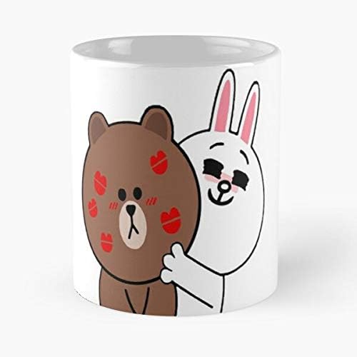 Brown Bear Cony Bunny Rabbit Showered With Kisses Classic Mug - The Funny Coffee Mugs For Halloween, Holiday, Christmas Party Decoration 11 Ounce White Laqued.
