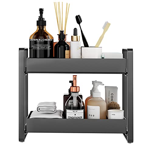 GILLAS 2 Tier Bathroom Counter Organizer, Makeup and Cosmetic Organizer Rack, Bathroom Vanity Storage Tray, Counter Standing Holder Shelf, Black