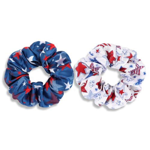 Semato 2 Pcs 4th of July Satin Scrunchies for Women Girls Patriotic Hair Accessories Elastic Hair Ponytail Holder (Star-white+blue) at Amazon