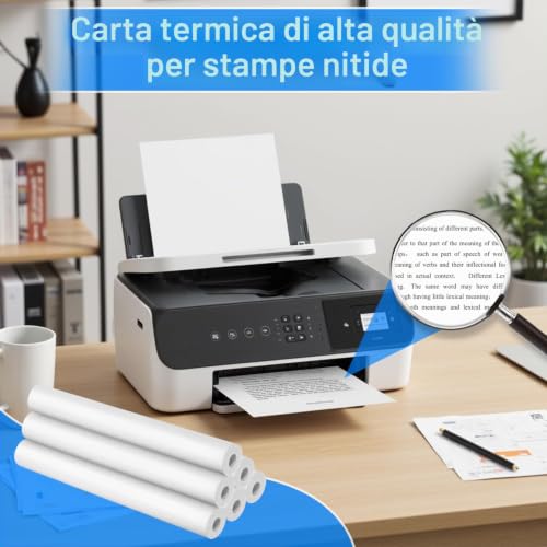 (6 Rolls) A4 Thermal Printer Paper, Foldable Thermal Paper, Compatible with Most Thermal Printers, BPA-Free, Suitable for Documents, Websites and Photos