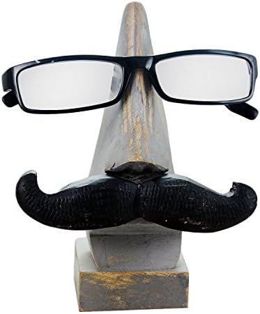 Gifts From India - Wooden Eyeglass Spectacle Holder with an Amusing Mustache for Home Decorative or Office Desk - Color: Gray : Size: 6. 5 x 5.x 3 inches