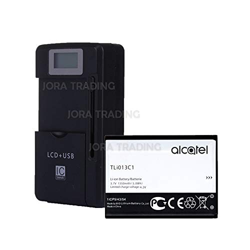 OEM Standard Battery TLi013C1 for Alcatel One Touch Go Flip w/Universal LCD Battery Charger + USB-Port (Adjustable Dock) in Non-Retail Packaging