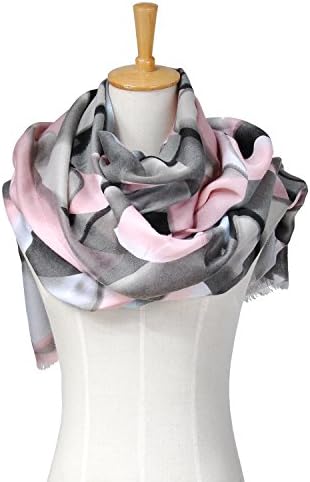 Lo Shokim Womens Print Scarf Long Shawl With Fringe-Pink-73"35"