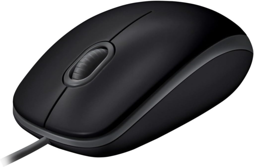Logitech B110 Wired USB Mouse, Silent Buttons, Comfortable Full-Size Use Design, Ambidextrous PC / Mac / Laptop - Grey
