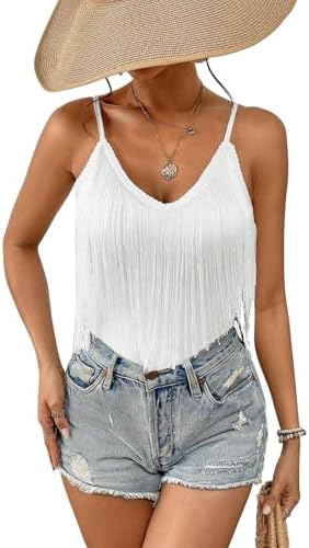 SOLY HUX Women's Plus Size Fringe Studded Western Top Deep V Neck
