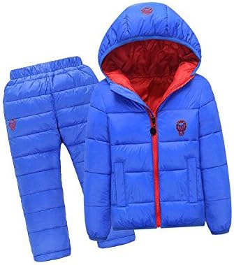 lifepot Kids Down Jacket Set 2 Piece Hooded Snowsuit With Ski Pants (Blue, 5T)