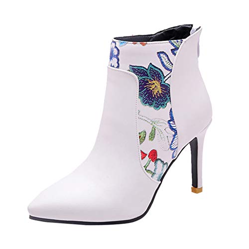 kaifongfu Women's Shoes Ankle Boots Zipper High Heel Pointed Toe Shoes(White,36) - Thumbnail 4