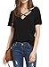 Romastory Women's Summer Tops Bandage V-Neck Casual Girls Tees T Shirt (S, Black)
