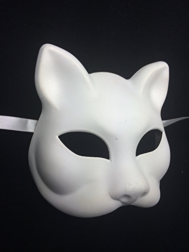 White Paper Mache Cat Mask Laser Cut Venetian Halloween Masquerade Mask Costume Extravagant Cat Inspired Mask