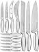 Stainless Steel Kitchen Knife Set With Block - 13 Kitchen Knives Set Chef Knife Set - Cutlery Set Knifes - Knives Kitchen Set with Mirror Handle, 6 Steak Knives, Bonus Pizza Knife Cheese Knife