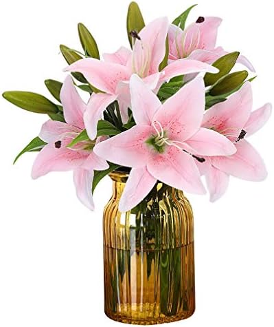 Kyrieval 5pcs Artificial Flowers, Full Bloom Real Touch Lily Flowers for Home Decor, Wedding, Parties, Offices, Restaurants (pink)