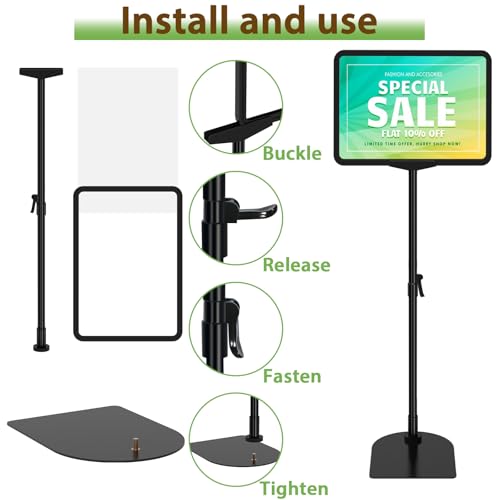 Newzealkids 6 Pack A4 Adjustable Sign Stand, Reusable Business Menu Advertising Sign Holder, Display Stand for Vertical and Horizontal View, Black