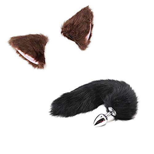Plush Funny Cat Ears Hair Clip Hairpin and Fox Tail-Plug Toys Cosplay Party Costume for Women