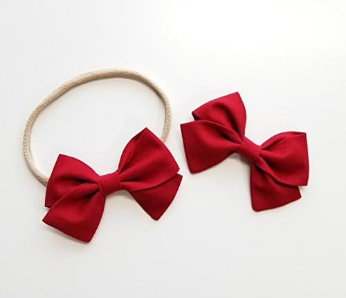 Handmade Baby Girl Bow Deep Red Nylon Headband or Hair Clip