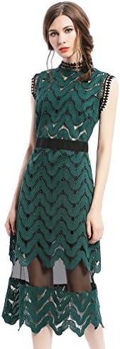 Tuliplazza Women Zigzag Tunic Sheath Cocktail Prom Party Gowns Midi Lace Dress,Green,Medium