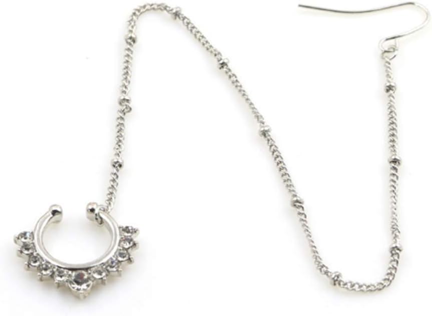 HOMEYU® Fake Septum Nose Ring Non Pierced Stud Nose to Ear Chain Non Piercing