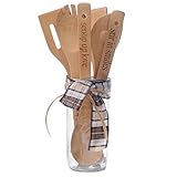 Kitchen Utensil Set - 6 Piece Bamboo Cooking Utensils Set In Traditional Mason Jar | Wooden Cooking Utensils Set For HouseWarming Gifts Christmas Gift Birthday Gift