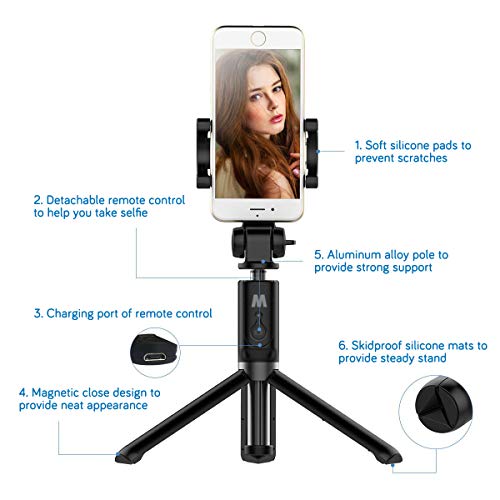 HOMVILLA Bastone Selfie Tripode con Telecomando, 3 in 1 Bluetooth Estensibile per Monopiede Selfie Stick Rotazione a 360 ° per iPhone XR / 8 Plus/Samsung Galaxy Fino a telefoni da 3,5-6 Pollici