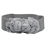 Voberry® Women Fashion Double Rose Flower Buckle Elastic Waist Belt Waistband (Gray)