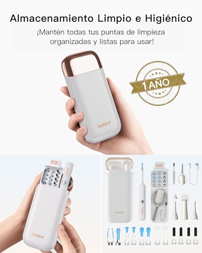 Bebird Limpiador de Oídos con Otoscopio Digital HD, Cámara Flexible, 6 Luces LED, IP67, Inalámbrico WiFi, Recargable, Kit de Limpieza de Cerumen Compatible con iOS y Android para Adultos Niños (Blanco)