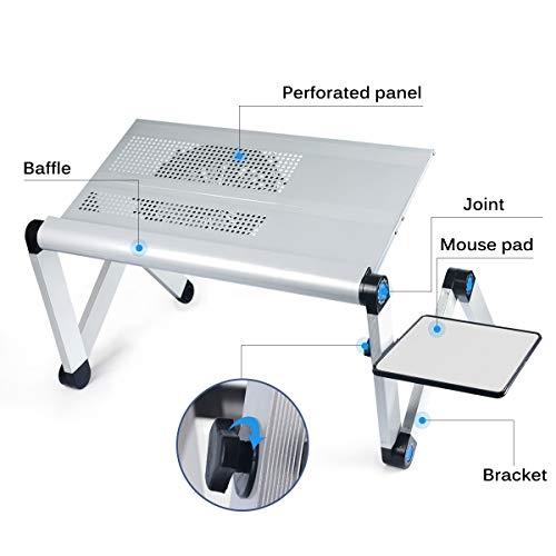 Aluminum Laptop Stand Adjustable Laptop Desk Table for Office Dorm Bed Sofa, Large 19" Ergonomic Portable Tray with CPU Cooling Fans and Mouse Pad Monitor Riser, Upgrade NO Swing - Thumbnail 6