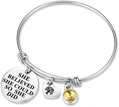 November Birthstone Charm Bracelet - She Believed She Could So She Did Bracelets, Birthday Jewelry Gifts Heart Tree of Life for women girls her mom mother daughter wife sister friendship (Topaz)