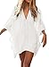 Women's Bikini Cover Up Tunic Caftan Beachwear with Lace Trim,White