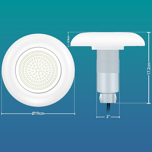 OSREE LED Pool Lights with 2 Inch Thread, 12 W Pool Lamps 6000 K Non-Dimmable, 1200 lm, Ø190 mm, 12 V AC/DC Resin Filled Spotlight for Prefabricated Pools Fiberglass Outside Ground Steel