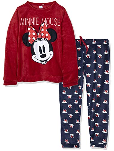 [- Disney Official Minnie Mouse Character Cartoon Women's Pyjamas Set Lounge Wear Coral Fleece - Si