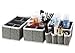 homyfort Dresser Drawer Organizer for Bathroom Countertop, Small Fabric Makeup Storage Basket Bins with Dividers for Women Cosmetics,Skincare,Hair Accessories,Vanity Desk,Nightstand,Set Of 3 (Grey)