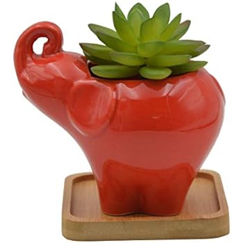 Cute Cartoon Animal Elephant Shaped Ceramic Succulent Cactus Vase Flower Pot - Red (Plant Not Included)