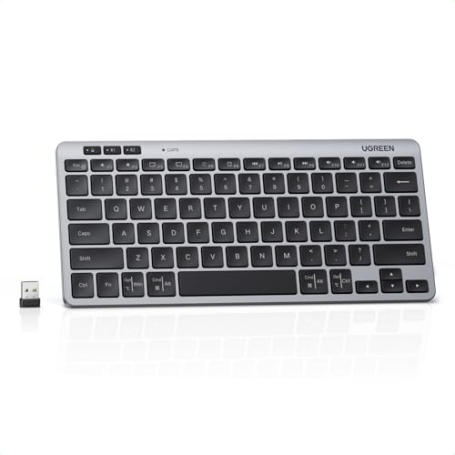 UGREEN Slim Silent Wireless Keyboard, Bluetooth5.3+2.4G, Long Battery Life, 78-Key Compact Portable Keyboard, 4°-9° Adjustable Stand, for office/home/travel, for Mac, iPad, Windows, Android