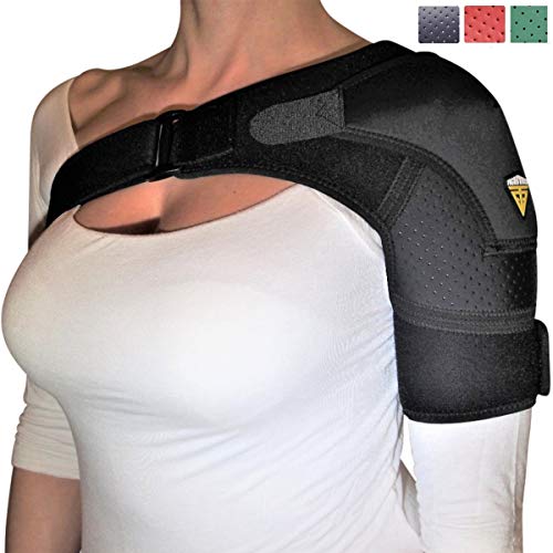 Shoulder Brace for Women and Men by FIGHTECH® | Compression Support for Torn Rotator Cuff and Other Shoulder Injuries | Left or Right Shoulder (Black, Small/Medium)