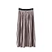 Women Vintage Velvet Pleated High Waist Midi Calf A-line Skirt (Khaki)