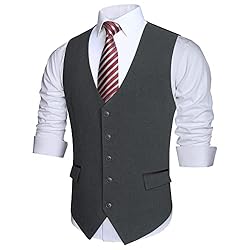 HISDERN Gray Mens Vest Formal Business Suit Vest