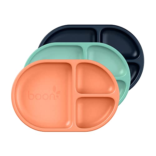 Boon Chow Silicone Plate Set 3 Unbreakable Divided Toddler Plates Baby Plates for 6 Months