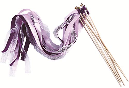 Wishprom 30pcs Lace Ribbon Wands Christmas Birthday Party Streamers Wands Fairy Stick for Wedding Activities (Pruple+Lace)
