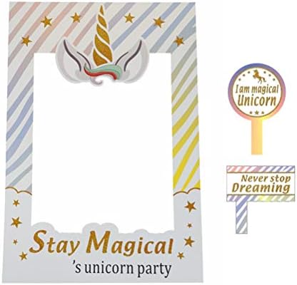 Cha Long 1 Set Magical Unicorn Photo Frame Props Hand-held Photo Props Unicorn Rainbow Photo Selfie Frame Photo Booth Props Picture Frame-Unicorn Birthday Party Supplies Unicorn Party Favors