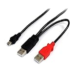 StarTech.com 1 ft USB Y Cable for External Hard Drive - USB A to mini B - USB cable - USB (M) to mini-USB Type B (M) - USB 2.0 - 1 ft - black - USB2HABMY1