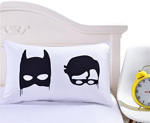 100% Brushed Microfiber Pillow Shams Set of 2,Cartoon Batman printing couple Pillow Cases, Pillowcase for Hair and Skin ,Wedding Anniversary Gift (Queen 50cmx75cm (20x30inch))
